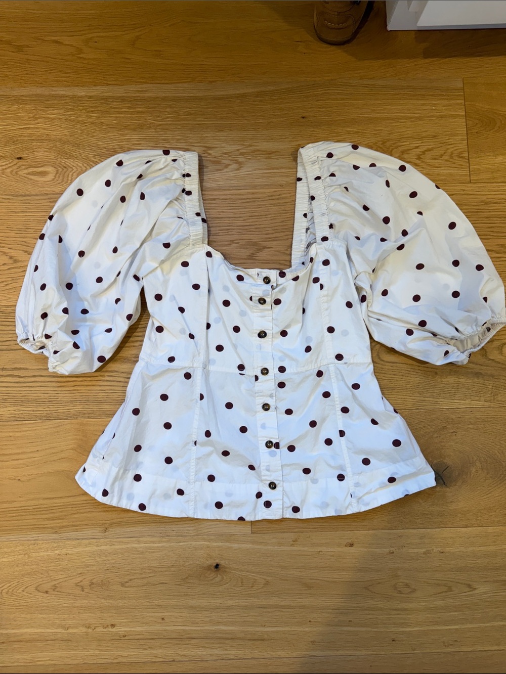Ganni Cream Shirt with Brown Polka Dots
